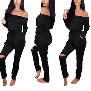 Pants - ♠️0ff-shoulder jumpsuit romper with knee cut out Pants - ♠️0ff-shoulder jumpsuit romper with knee cut out